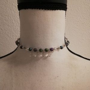 Beaded Wire Wrap Around Choker Statement Necklace